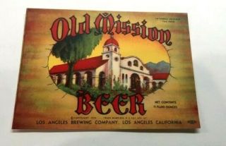 B) Vintage Irtp Old Mission Beer 11 Oz Bottle Label Los Angeles Brewing Co Ca