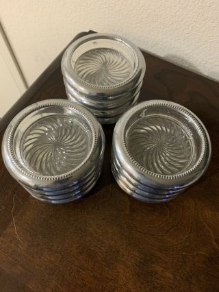 Coasters Vintage Crystal And Silver Rim Set Of 12 From 1960 