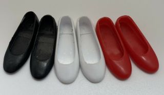 Vintage Barbie Skipper Flats Shoes Lot— Black,  White,  And Red -
