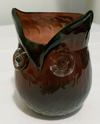 Vintage Art Glass Owl Vase Candle Holder Purple Glass Honeycomb Amethyst