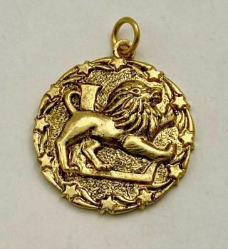 Vintage Leo Zodiac Sign Gold Tone Metal Lion Charm Pendant Astrology Horoscope