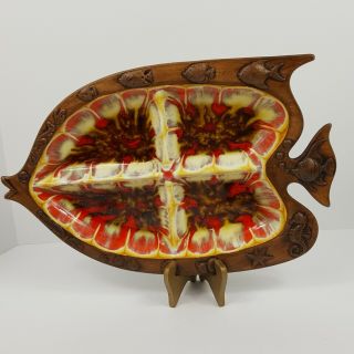 Treasure Craft Fish Dish Nautical Divided Orange Brown No 390 Made Usa Vintage