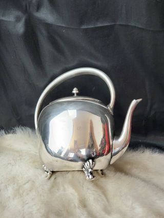 Vintage Antique Silver Plated Metal Coffee 4 Footed Teapot & lid stamped bottom 2