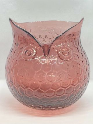 Glass Art Owl Vase Honeycomb Pattern Amethyst Purple Vintage Mid - Century Modern