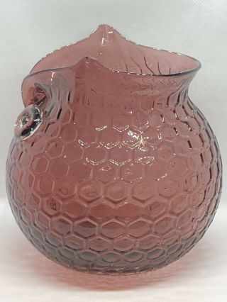 Glass Art OWL Vase Honeycomb Pattern Amethyst Purple Vintage Mid - Century Modern 2