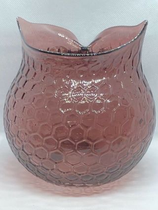 Glass Art OWL Vase Honeycomb Pattern Amethyst Purple Vintage Mid - Century Modern 3