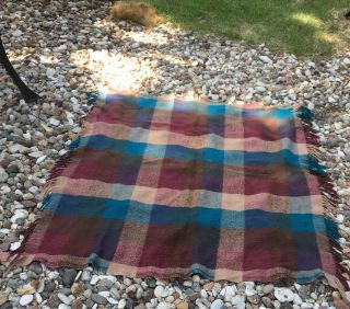Vintage Picnic Blanket Lap Throw Stadium Blanket Car 48”x48” Tan Brown Plaid