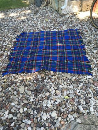 Vintage Picnic Blanket Lap Throw Stadium Blanket Car 48”x48” Blue Plaid