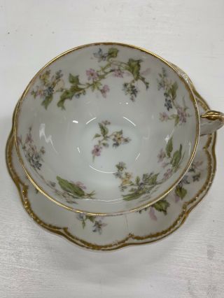 Vintage Haviland Limoges Pink And Blue Floral Gold Trim Tea Cup & Saucer France