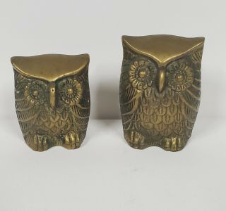Vintage Leonard Silver Co.  Solid Brass Owl Figurines/paper Weights (set Of 2)
