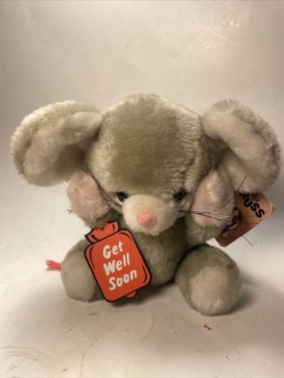 Vintage Russ Berrie Luv Pets Stuffed Plush Mouse W Tag Get Well Soon,  1979 Korea