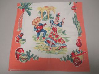 Vintage Cotton Tea Towel Kitchen Towel Fiesta Cactus Flamenco Dancer Pottery