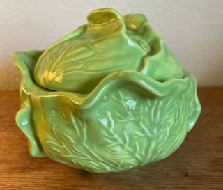 Vintage Holland Mold Cabbage Lettuce Shaped Bowl & Lid Green
