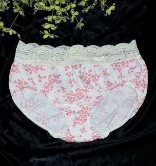 Vintage Olga Floral Secret Hug Cotton Hipster Panties W/lace Size 7 Made In Usa