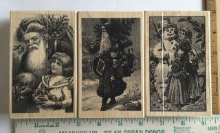 Paper Inspirations Vintage Christmas Wood Rubber Stamps Set Of 3 Lot