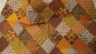 Vintage Cotton Fabric Mid Century Paisley Patchwork Orange,  Brown,  Gold 1 Yd/36 "