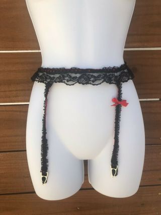 Vintage Glydons Nylon With Lace Garter Suspender Belt Med Usa Red Black