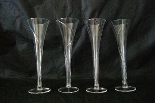 Set Of 4 Vintage Crystal Hollow Stem Champagne Flutes Glasses Silver Swirl 9.  75 "