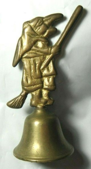 Witch Brass Bell Flying Broomstick 3.  5 " Tall Vintage Halloween