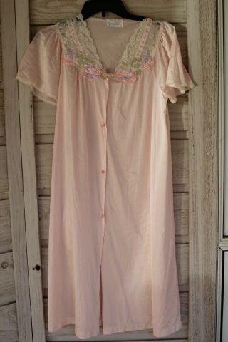 Sissy Sweet Vintage Vanity Fair Pastel Pink Lace Dressing Gown Robe 100 Nylon S