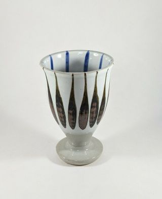 Vintage Pedestal Planter Vase Brown White Blue Boho Style Gift For Gardener