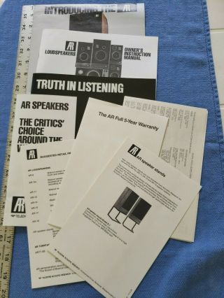 Vntg 1978 Ar Teledyne Acoustic Loudspeakers 8 Manuals,  Price List,  More