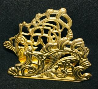 Vintage Brass Victorian Style Desk Top Letter Holder W/ Butterfly Design