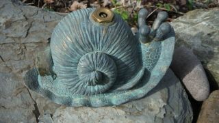 Vintage Snail Form Lawn Sprinkler Blue - Verdigris Cast Stone & Brass 7 " Size Euc