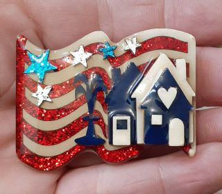Vintage Red White & Blue Flag House Pins By Lucinda 4th July