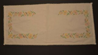Vintage Hand Embroidered Dresser Scarf Table Runner Sunflowers