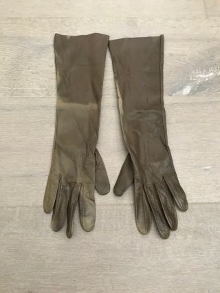 Vintage Brown Leather Elbow Length Formal Gloves Size 6.  5 Discoloration 14.  5 " L