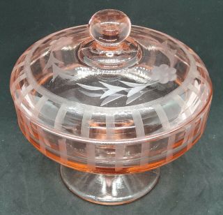 Vintage Pink Depression Glass Candy Dish With Lid Absolutely