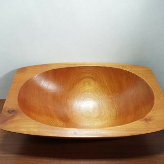 Vintage Oval Turned Wood Wooden Serving Bowl Nuts Fruit 10 3/8 