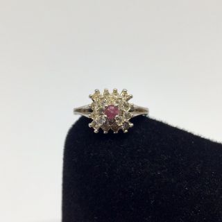 Vintage Ring With Pink Single Stone & Clear Stone Starburst (size 6)