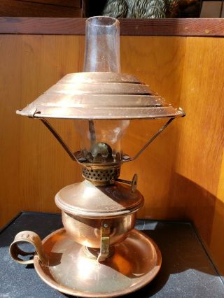Vintage Stellar Copper & Brass Pivoting Oil Lamp W Fixed Copper Shade