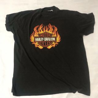Men’s Vintage Harley Davidson Size Xl T - Shirt Stedman Flames Black Orlando Fl