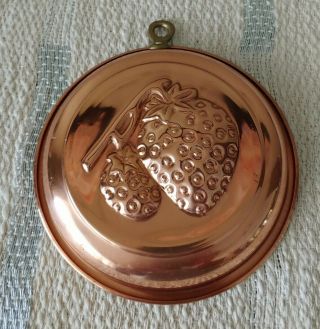 Vintage Strawberry Copper Mold With Brass Handle