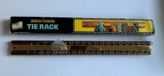 Vintage 36 - Hook 19 " Wall Mount Tie Rack Closet Organizer Brass W/ Wood Backer