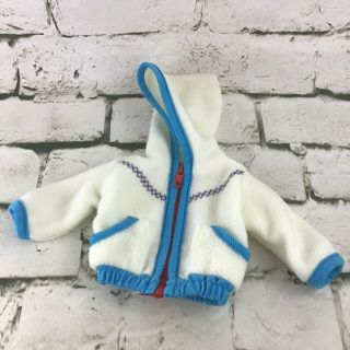 Vintage Doll Clothing Fleece Sweater White Blue Zip - Up Hoodie Fits 18” Doll/cpk