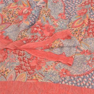 Sanskriti Vintage Red Sarees Pure Georgette Silk Printed Sari 5yd Craft Fabric