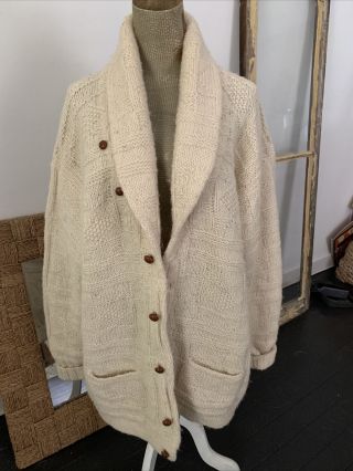 Polo Ralph Lauren Vintage Hand Knit Cardigan Sweater Beige Fisherman 