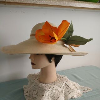 Vtg Jack Mcconnell Boutique Summer Wide Brim Ladies Hat