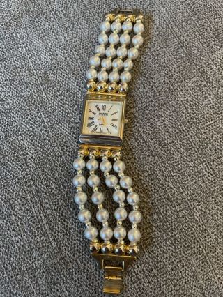 Vintage Joan Rivers Classics Gold Tone Faux Pearl Watch -