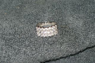 . 925 Sterling Silver Triple Row Czs Band Ring Sz 6 1/2 Vintage 3/8 Inch Wide Vtg