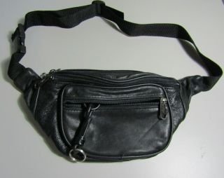 Vintage Fanny Pack Everest Black Leather Waist Belt Bag With Key Chain