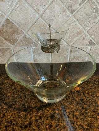 Vintage Retro Clear Glass Chip And Dip 3 Pc Set