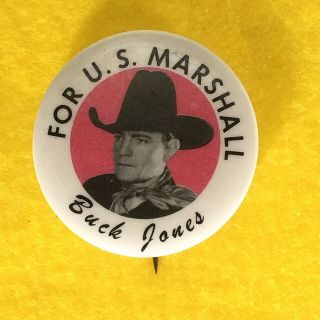 Rare Vintage Buck Jones For Us Marshall Western Cowboy Button Pin Badge Pinback