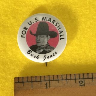 Rare Vintage Buck Jones For US Marshall Western Cowboy Button Pin Badge Pinback 2
