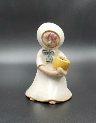 Vintage Uctci Pottery Ceramic Young Girl With Flower Yellow Pot Figurine 1960’s