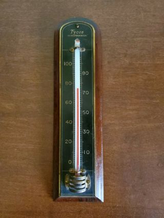 Vintage Tycos Wall Thermometer Brass Wood Mahogany